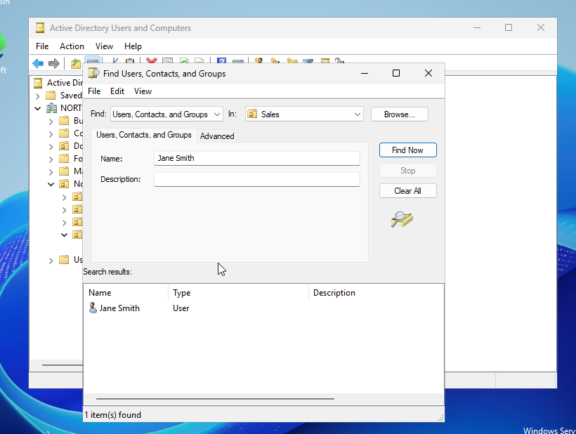 Active Directory Users and Computers interface