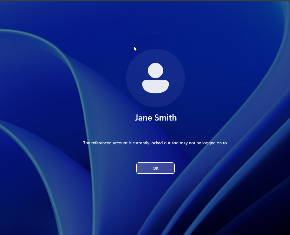 Account locked out error message