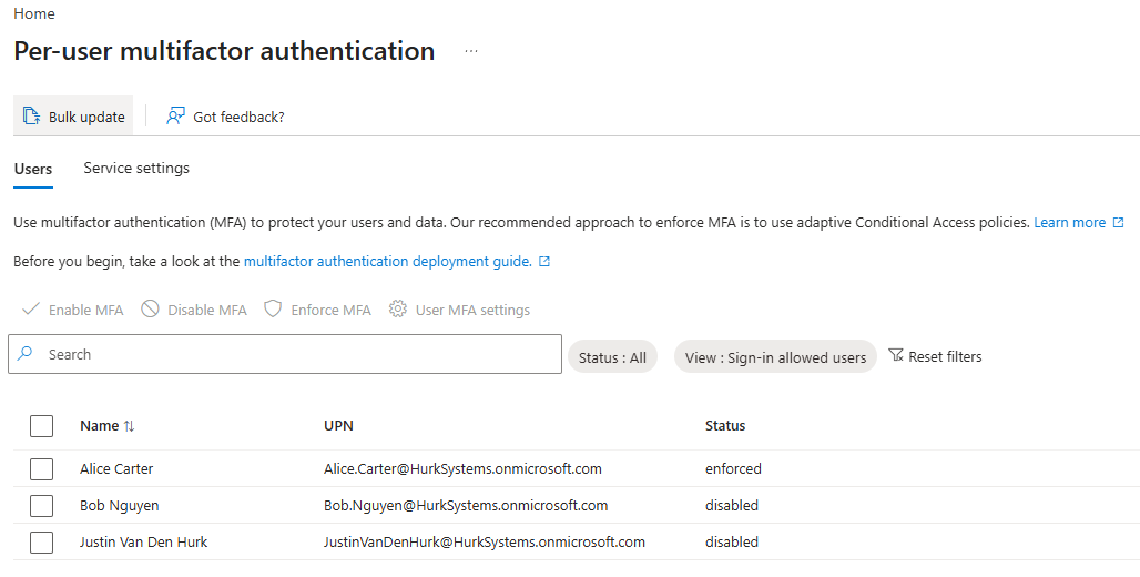 Enable MFA for Alice