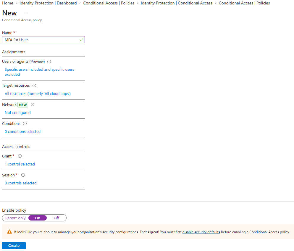 Conditional Access policy requiring MFA for HR Team