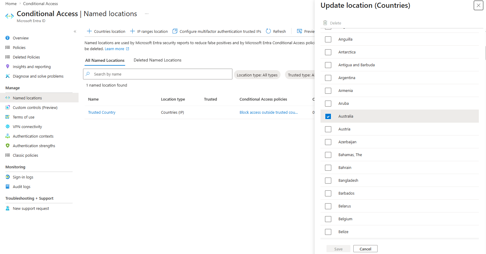 Trusted Country named location in Conditional Access