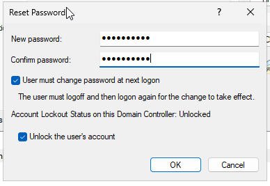 Reset password dialog box in Active Directory